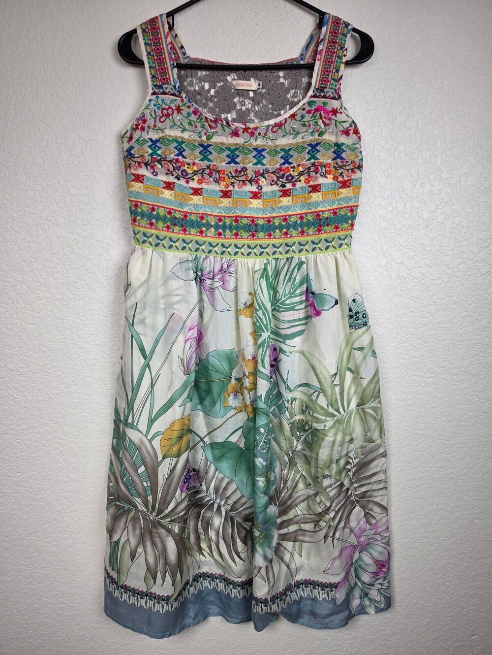 Johnny Was Silk Small Floral Embroidered Dress